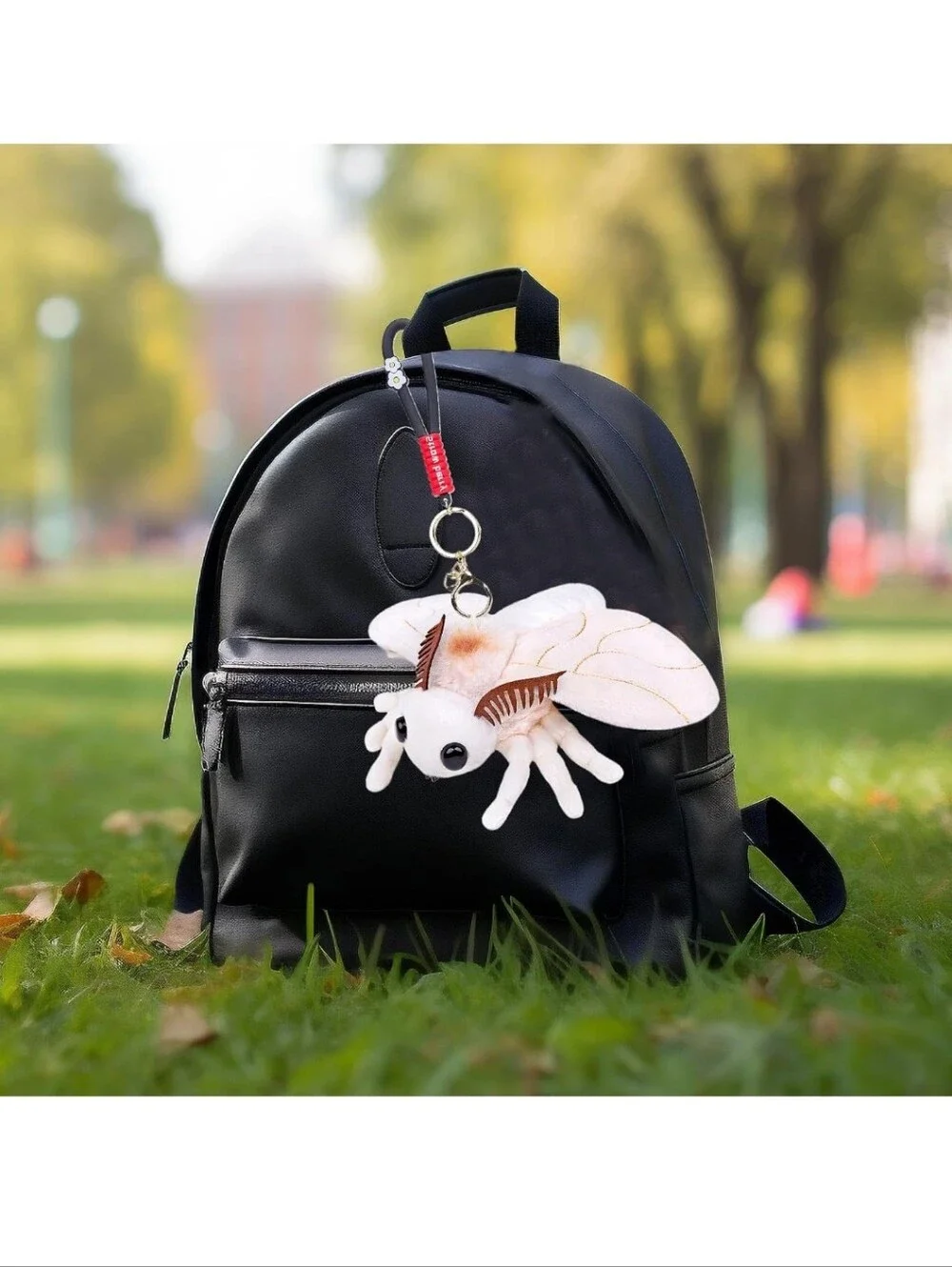 Plush White Moth Keychain Charm - Soft Pet Accessory